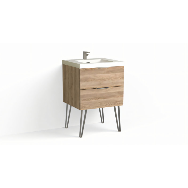 Avila 24" W Freestanding Single Bathroom Vanity with Dawson Leg, Matte White/Single, Nimbus, Satin Nickel