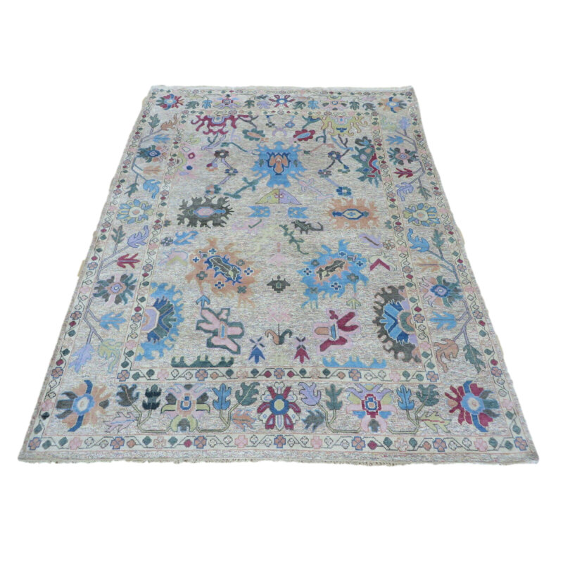 Tapis oriental beige Oushak coloré noué à la main 9 X 12 E8A41B24D4B449B08E3AB43258F98614