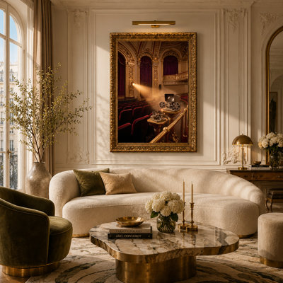 Vintage Film Projector in Gold Theater Interior Canvas Wall Art