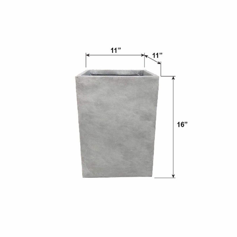 Jardinière extérieure carrée légère et moderne de 16 pouces de hauteur, béton naturel Gethsemane, H 16 po x l 11 po x P 11 po