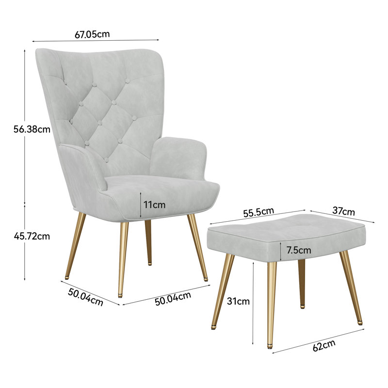 Velvet Accent Chair, Grey, Gold