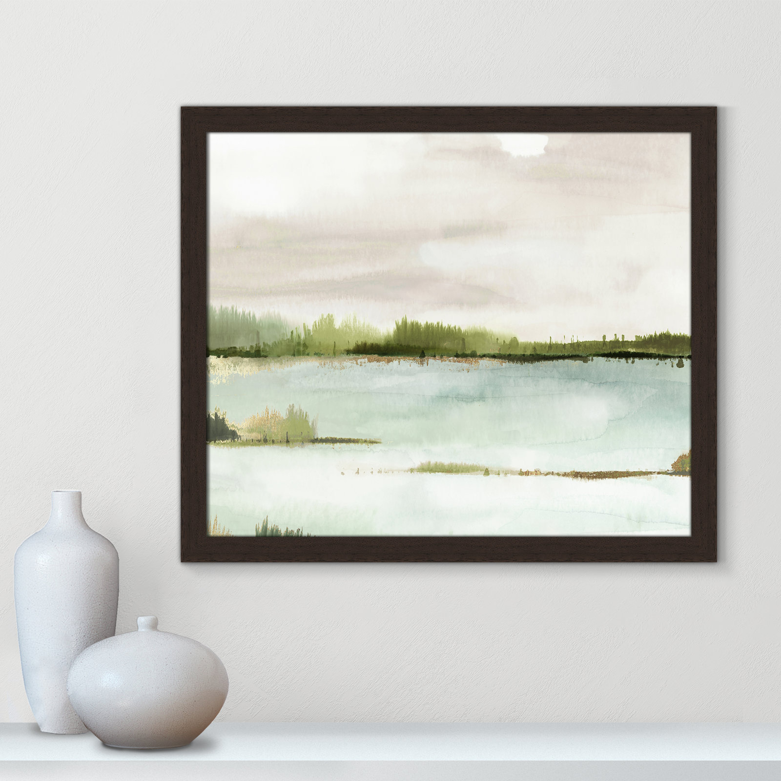 Adamsville "Silent Lake" Painting, 22.5" H x 26.5" W x 1.12" D, Walnut Framed