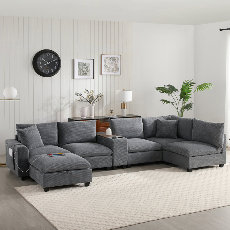 Canapé modulaire en velours côtelé avec rangement modulaire de 139 pouces