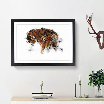 Mother Tiger and Cub in Winter in Abstract - Picture Frame Painting Print