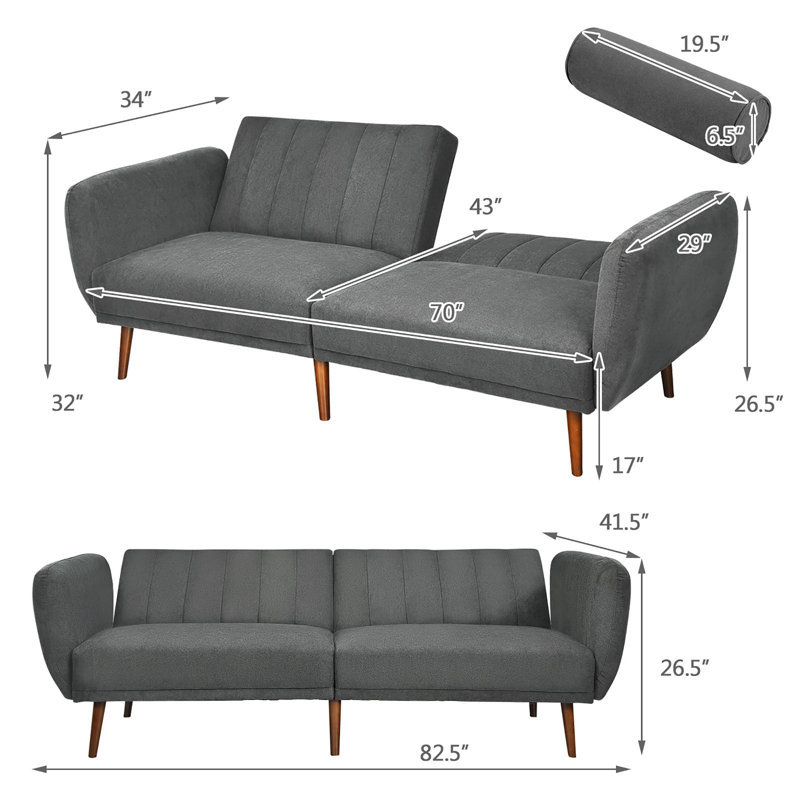 Lennon Twin 82.5'' Upholstered Convertible Sofa, Gray Cotton/Linen