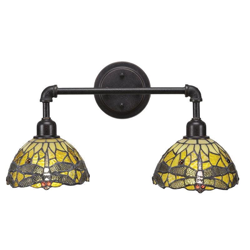 Éclairage pour salle de bain 2 lumières Shameka, Tiffany kaléidoscope, Granite noir