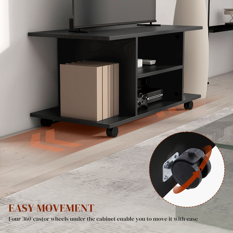 Palm Springs TV Stand with Wheels, Black