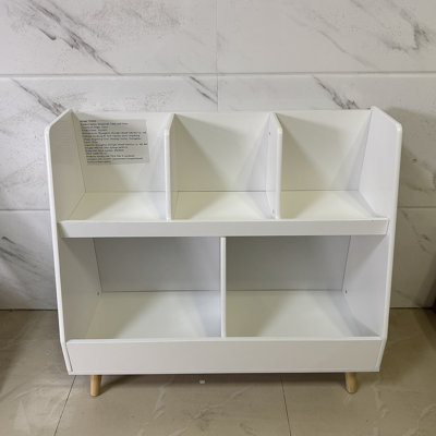 Bibliothèque pour enfants et organisateur de jouets, bibliothèque ouverte en bois à 5 casiers, rangement pour bébé à 2 niveaux avec pieds