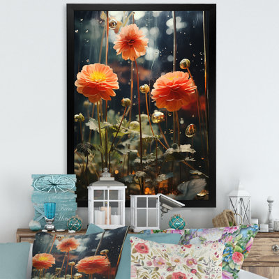 "Fleurs de zinnias orange et vertes"
