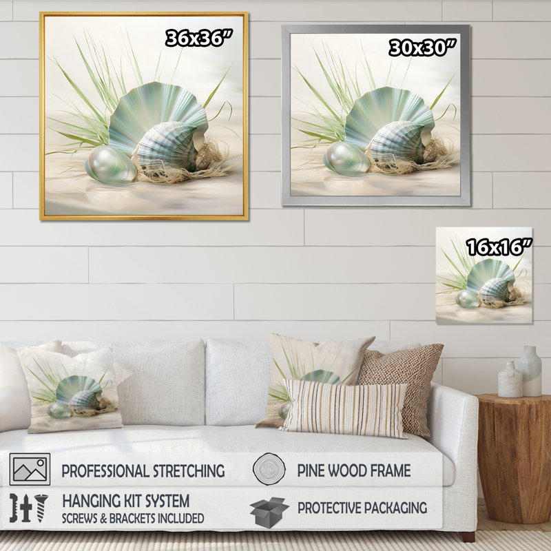 Clam Underwater Serenity - Animals Wall Art Prints, 24" H x 24" W, Cadre flottant doré