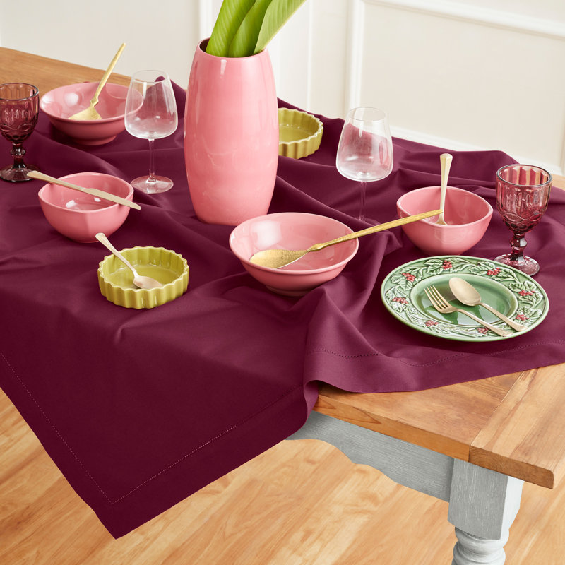 Cotton Linen Hemstitch - 100% Pure Table Throw, Merlot