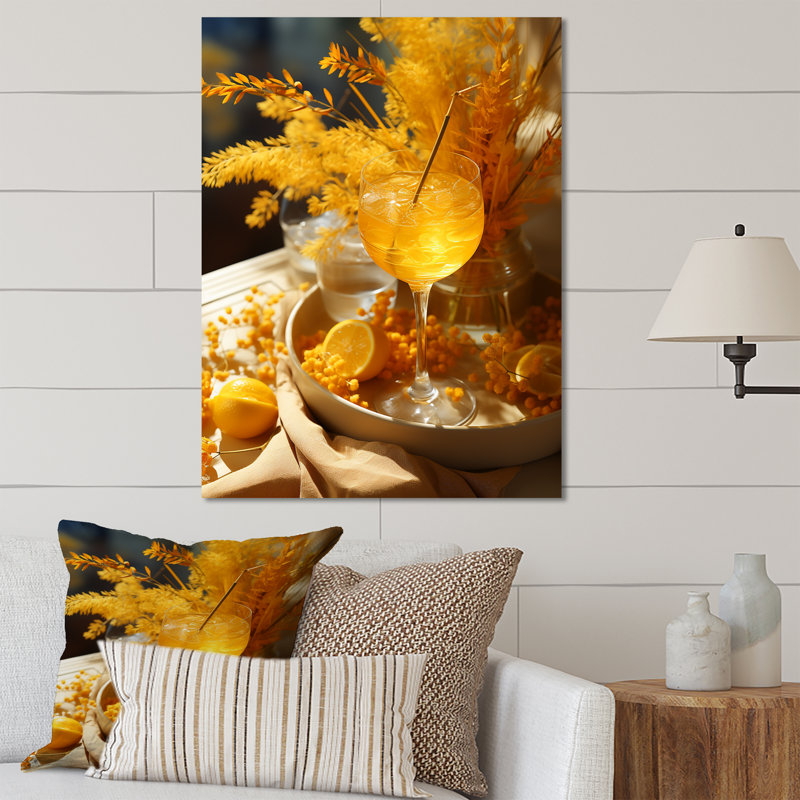 Cocktail jaune ensoleillé paille tequila II - Art mural en métal cocktails, H 40 po x l 30 po x P 1,5 po