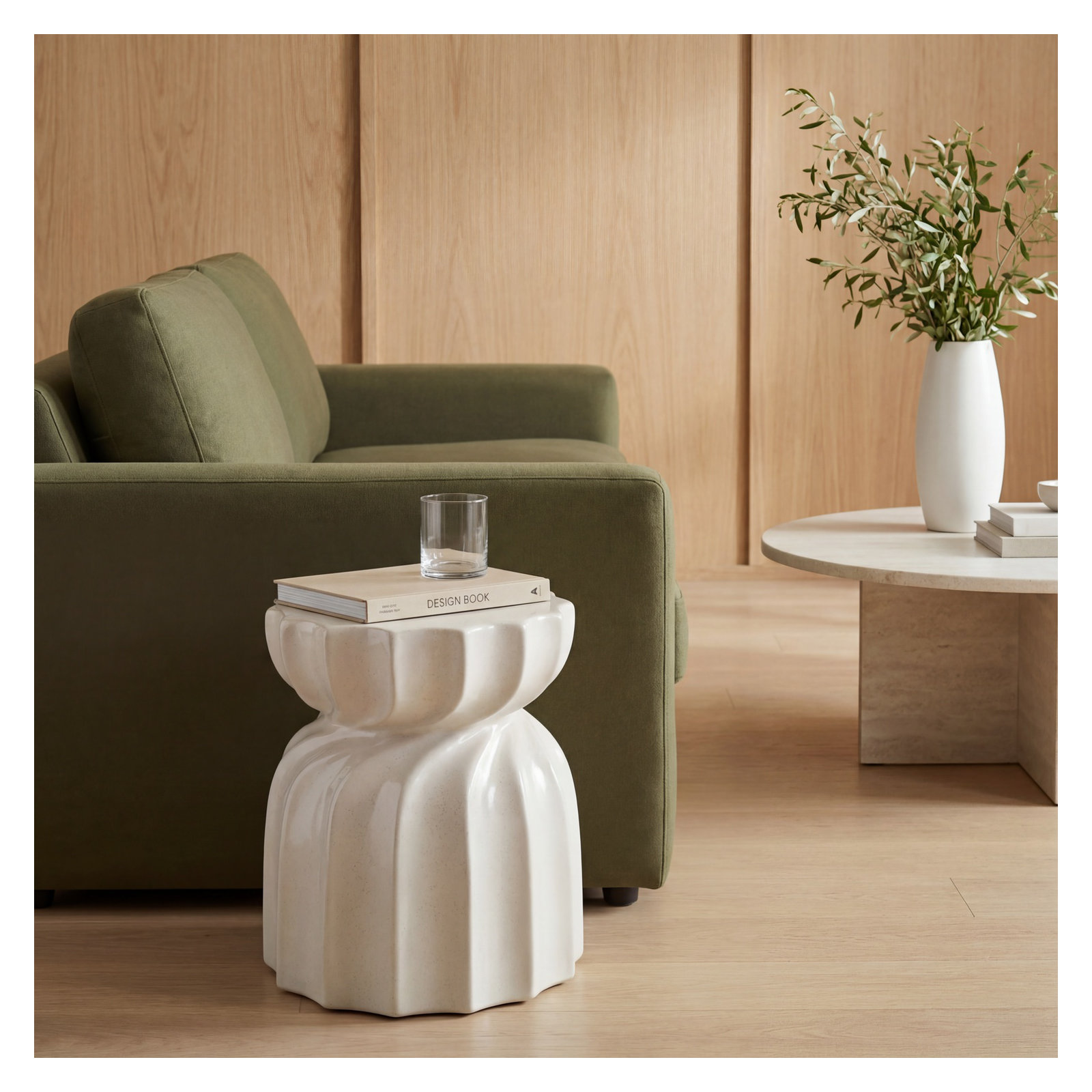 Stonesfield Ceramic Accent Stool, Cream