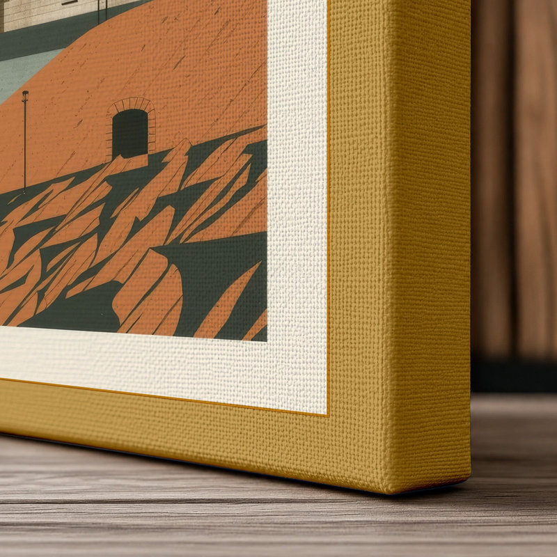 Lighthouse and Stones Coastal - Wrapped Canvas, 24x16 - 61.0 x 40.6 cm, Ochre Border