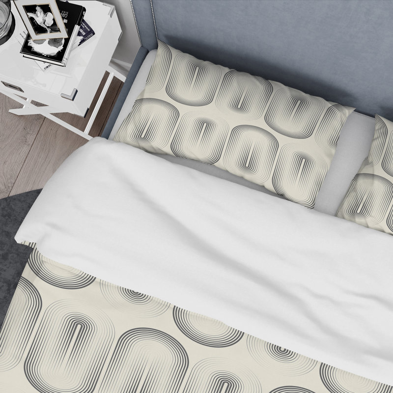Ensemble de housse de couette Mid-Century Retro Curved Minimal Ornament I, Housse de couette double / grand et 2 taies
