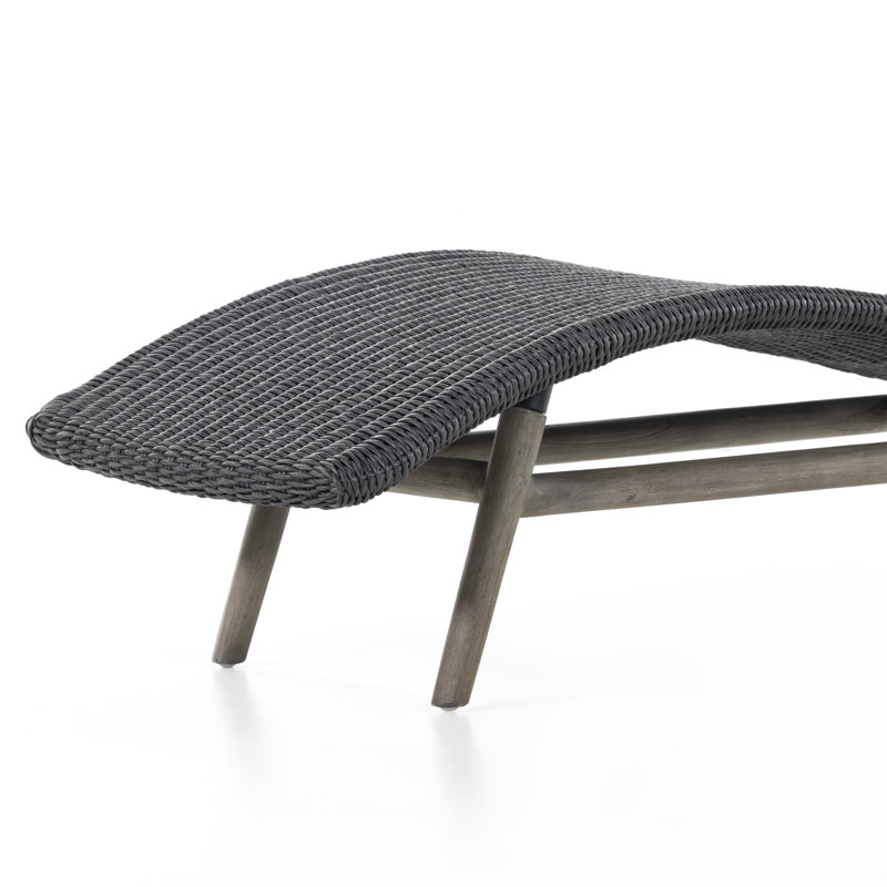 Portia Outdoor Teak Chaise Lounge, Weathered Gray Teak, Coal