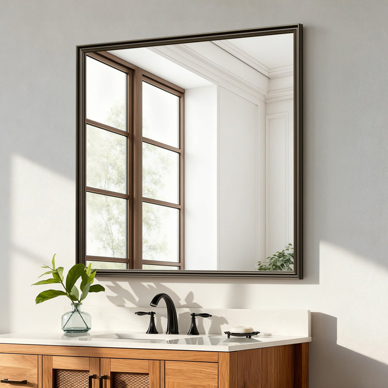 Tempered Glass Wall-Mounted Mirror, Shatter-Resistant Reinforced Design, Vertical/Horizontal Hanging Installation, 40" x 36"