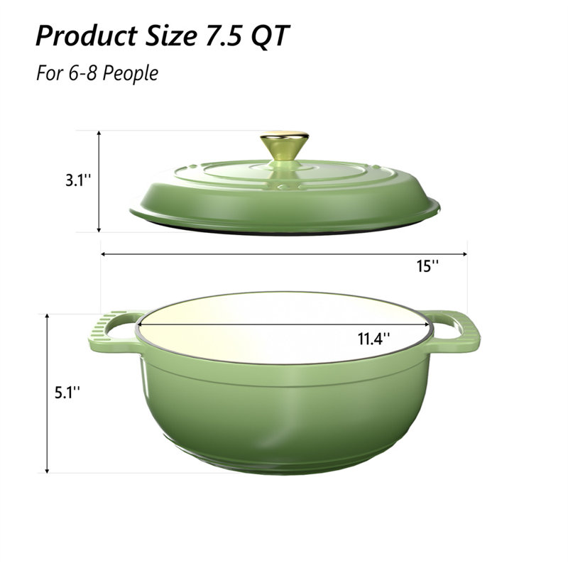 7.5 qt. Cast Iron Round Dutch Oven in Green With Lid, Green, 7.5 quarts