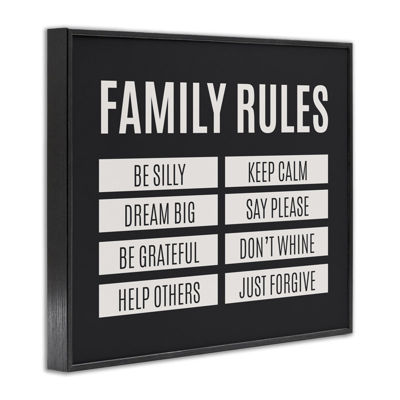 Giclée encadrée noire Family Rules, Giclée encadrée noir minuit, H 24 po x l 30 po