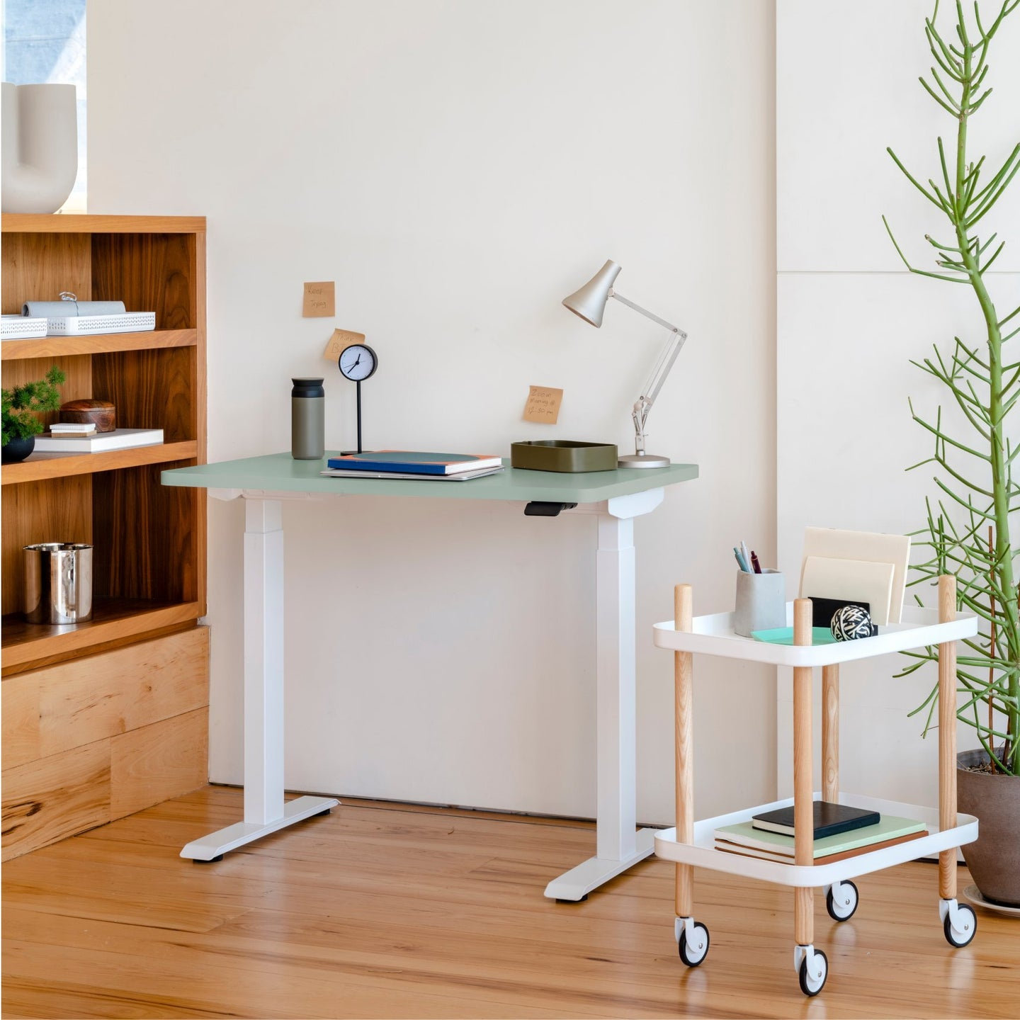 Duo 58" Standing Desk, Sage, 47.3" H x 48" W x 24" D, White