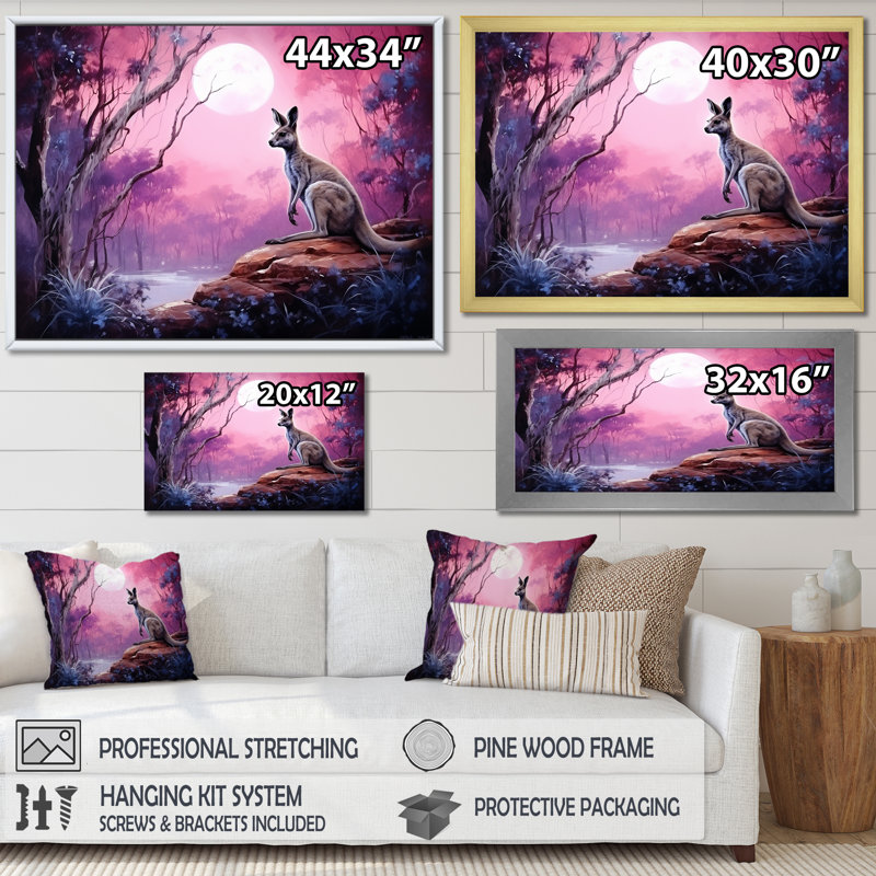 " Moonlight Kangaroo Landscape I ", Wrapped Canvas, 24" H x 32" W x 1" D