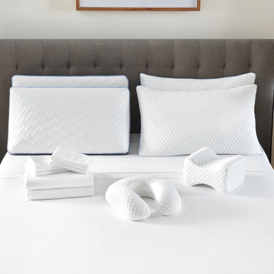 Queen Size 12 Bedding Collection. Memory Foam & Shredded Pillows, Knee Pillow, Bolster 300Tc Cotton Sheets. Indulge In A Soothing Sleep Enjoy Deep