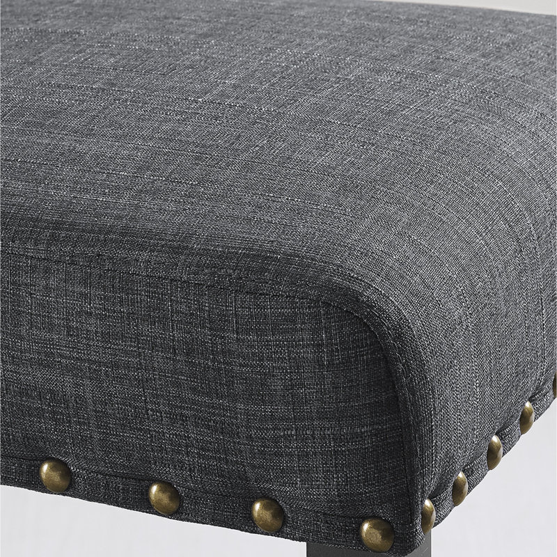 2 tabourets de comptoir, tissu gris recouvert d'une garniture cloutée attrayante, 2 tabourets en bois, structure en bois franc de revêtement