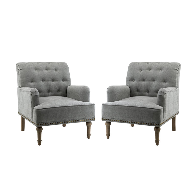 Wilkey Armchair with Tufted Back with Solid Wood Legs, Dark Gray Polyester
