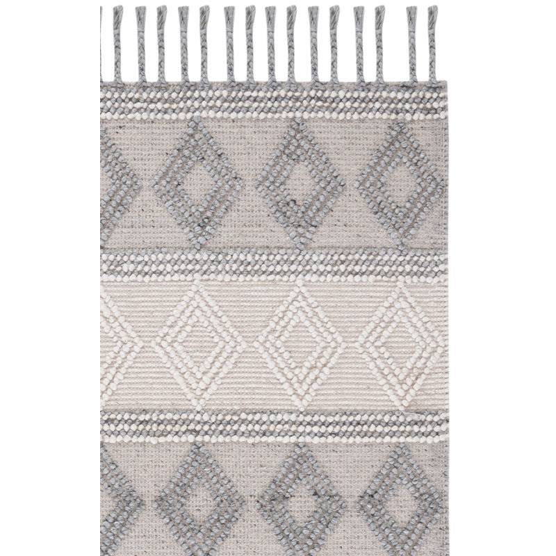 Burnstad Hand Woven Wool/Cotton Geometric Rug in Gray/Ivory, Runner 2'3" x 9'