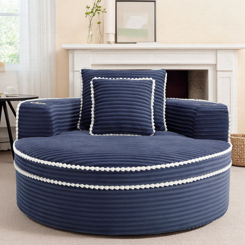 Simple And Comfortable/easy-To-Clean Fabric Round Sofa Bed with Memory Foam Sectional Couches for Living Room, Cloud Couch with three pillows