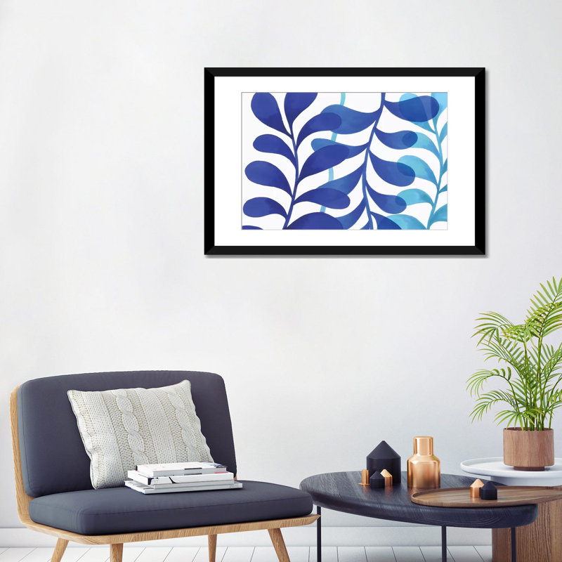 Impression sur toile indigo, H 18 po x l 26 po x P 1,5 po, Toile avec cadre noir, Pas de tapis