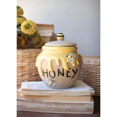  Ceramic Honey Jar 8"H Handcrafted Bee-Themed Glazed Pot Set of 2