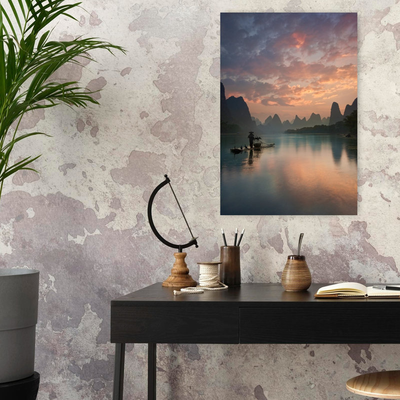 Art contemporain contemporain, paysage d'oiseaux abstrait, art de montagne, H 24 po x l 16 po