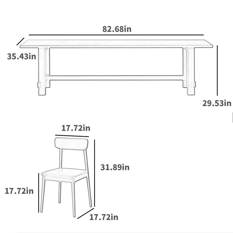 Ensemble de salle à manger rectangulaire, H 29,53 po x L 82,68 po x l 35,43 po
