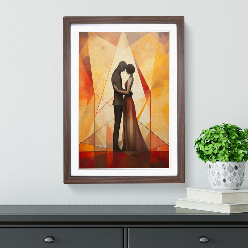 XYZ-FRM-V1223-4386 Lovers Geometric No.2 - Single Picture Frame Print on Wood, 34cm H x 25cm W x 2cm D, Walnut 
