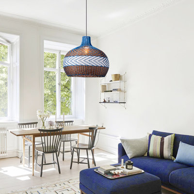 Luminaire suspendu unique en rotin bleu, lustre panier pour couloir de cuisine