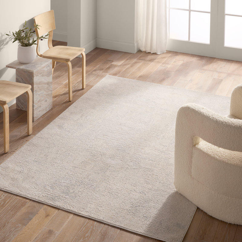 Tapis rectangulaire gris / crème en polyester / polypropylène tissé à la main Gaber, Rectangle 5 pi 3 po x 7 pi 6 po