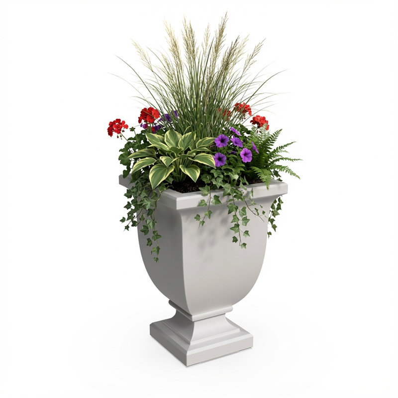 Arvia Self Water Resin Urn Planter, White, 26" H x 18" W x 18" D