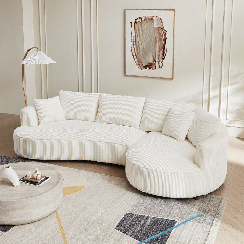Canapé modulaire en velours côtelé Julio, Velours côtelé blanc, Retour à droite