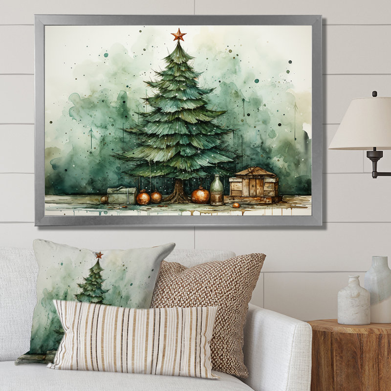 Minimalisme, arbre de Noël forêt III - pin, art mural, H 24 po x l 32 po x P 1 po, Cadre flottant blanc