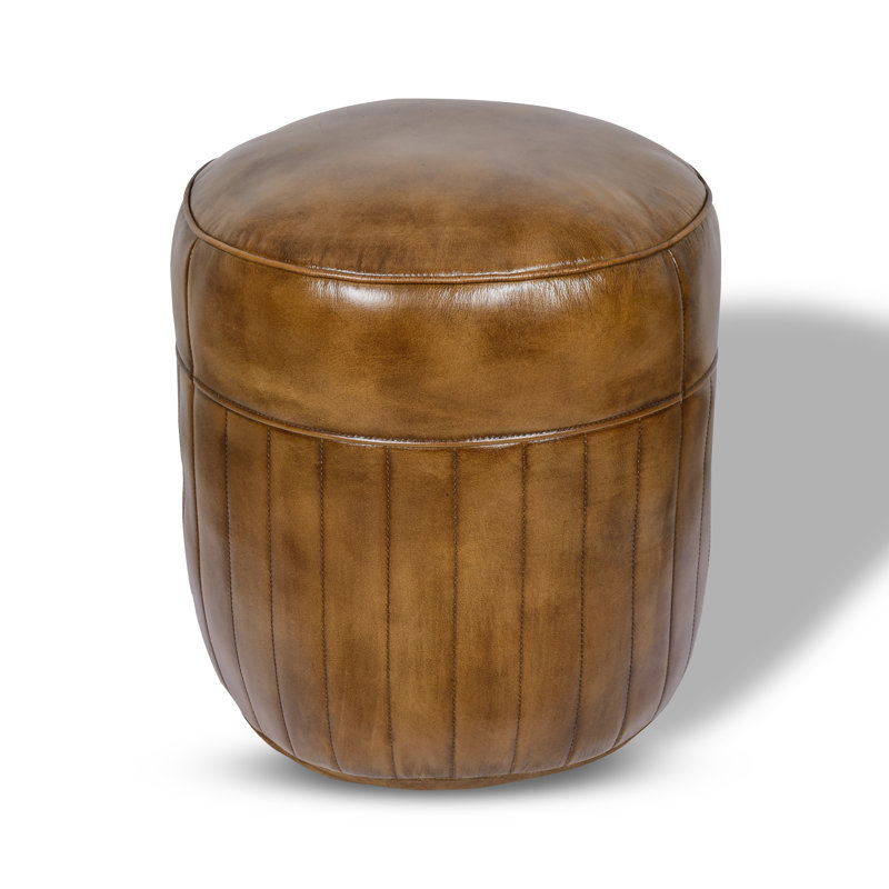 46cm Wide Genuine Leather Pouffe Ottoman, Brown Genuine Leather