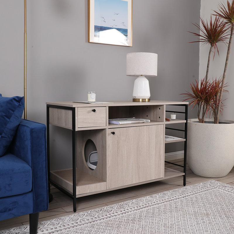 Enceinte de litière pour chat avec table de porte