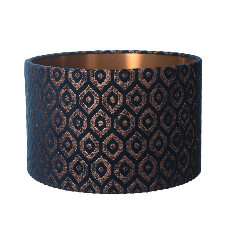 Velvet Drum Lamp Shade ( Screw On ), 20cm H x 25cm W x 25cm D, Indigo