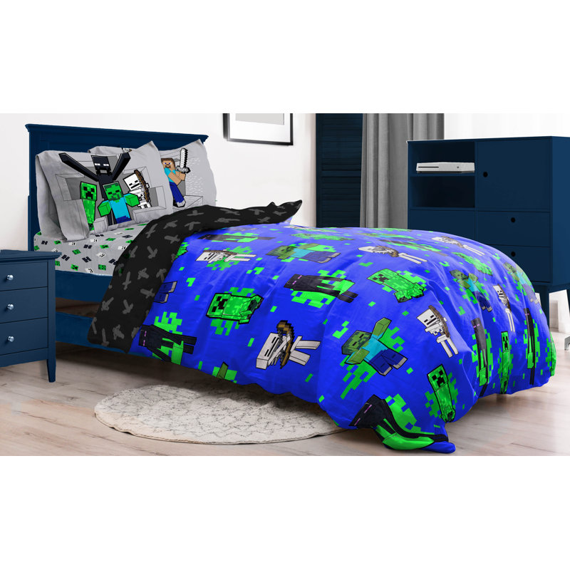 Green/Blue/Black 100% Cotton 144 TC Reversible 2 Piece Duvet Cover Set