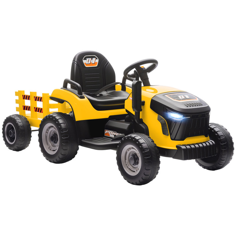 AIYAPLAY Ride on Tractor with Trailer 12V Remote Control Ages 3-8, Yellow