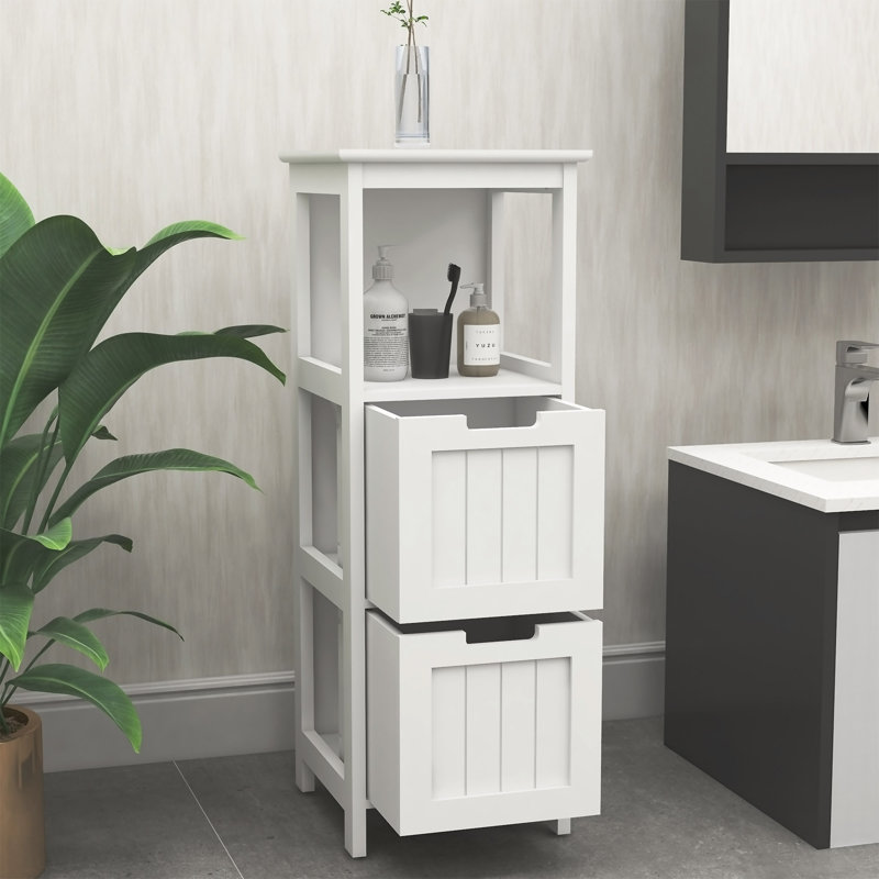Armoire de rangement autoportante en bois Vyner avec 2 tiroirs et 1 tablette de rangement - blanc