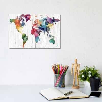 Wood Watercolor World Map - Wrapped Canvas Print