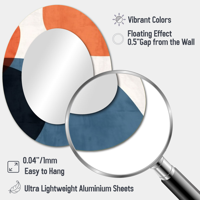 Miroir mural bleu et orange à motif minimaliste bohème 1 - bleu, H 43 po x l 33 po