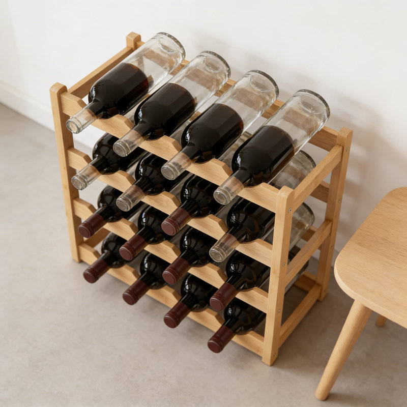 Étagère de rangement en bambou pour armoire à vin, porte-bouteilles de comptoir à 4 niveaux, capacité de 16 bouteilles robustes pour la cuisine, la salle à manger, le garde-manger ou le bar