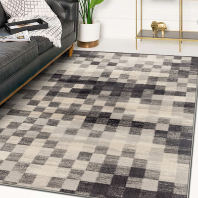 Tapis abstrait argent / noir Bethina